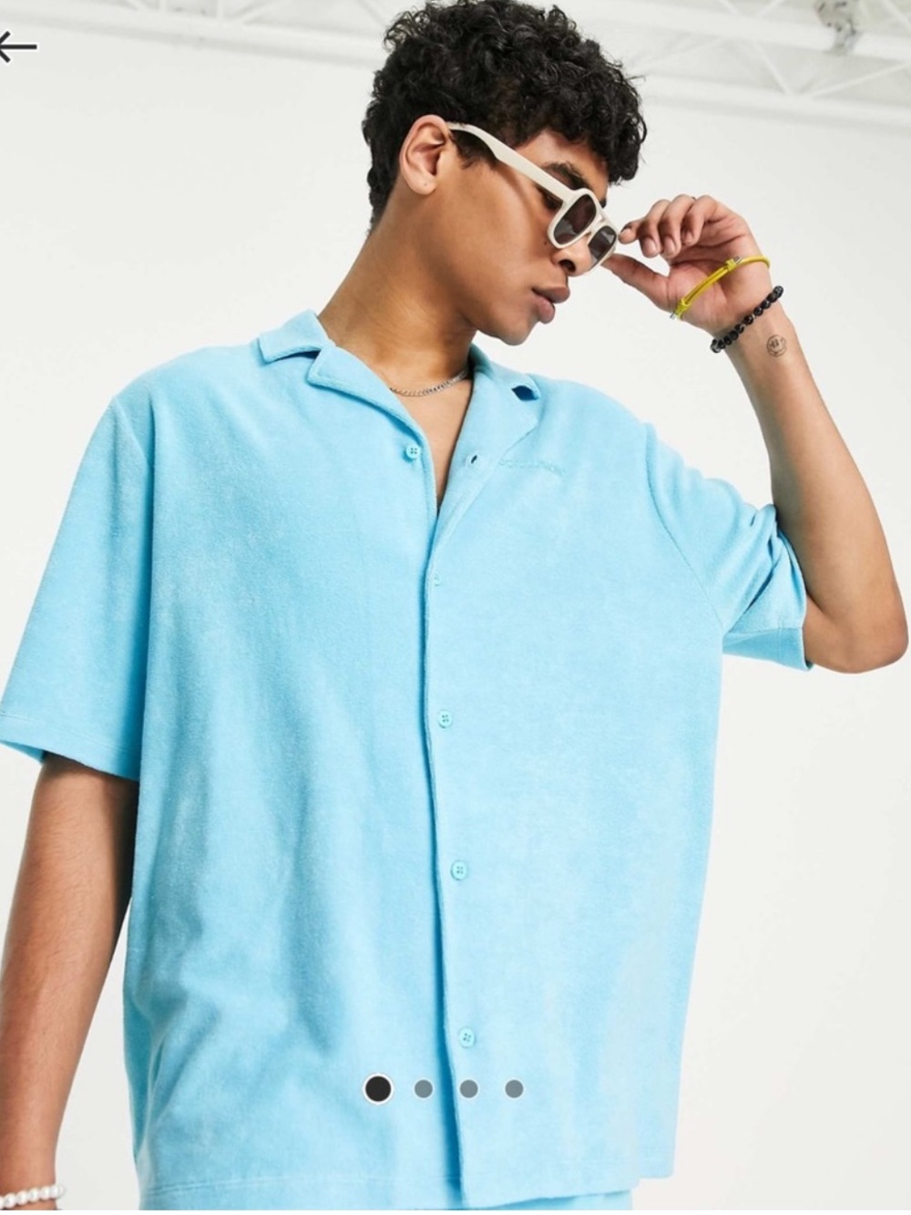 ASOS Collusion Terrycloth Button-Up Shirt in Aqua Blue